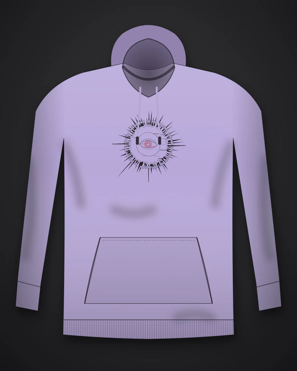 Oztra Fracture lavender hoodie, front view showing the Fracture print