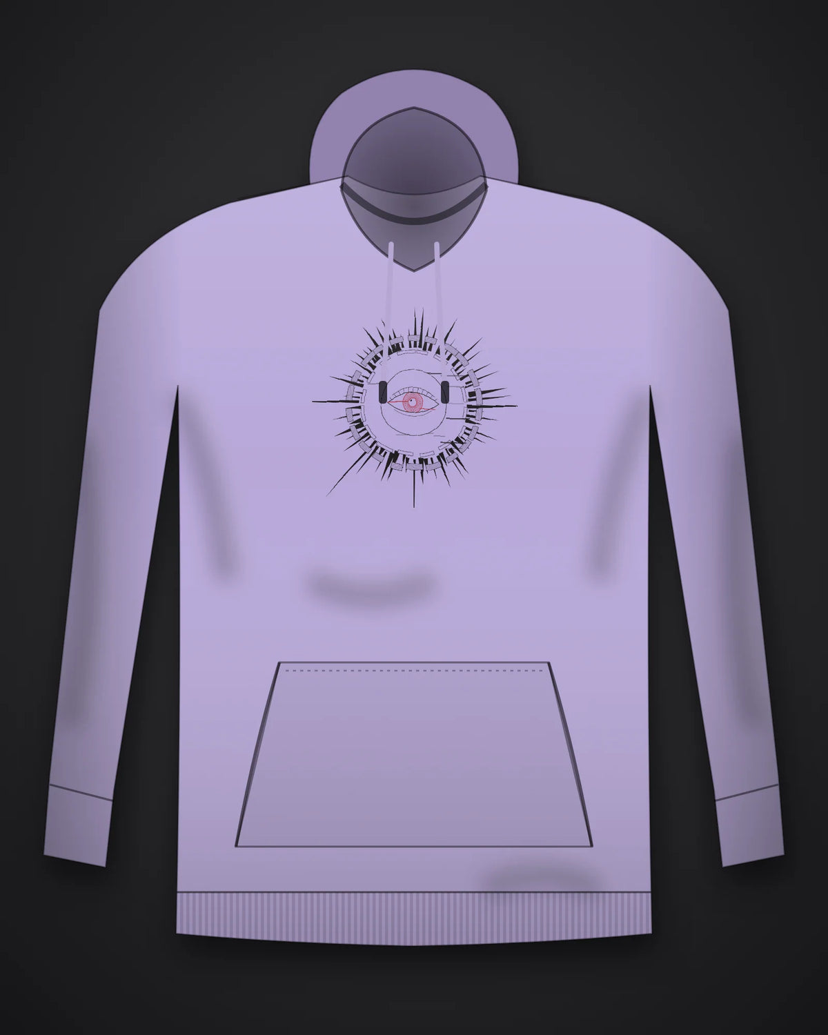 Oztra Fracture lavender hoodie, front view showing the Fracture print