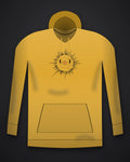 Oztra Fracture mustard hoodie, front view showing the Fracture print