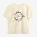 Oztra Fracture beige oversized tee, front view showing the Fracture print