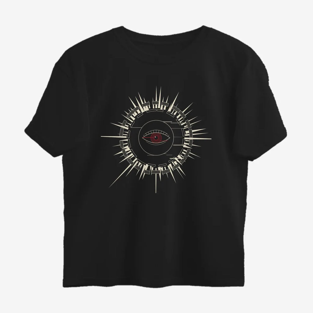 Oztra Fracture black oversized tee, front view showing the Fracture print