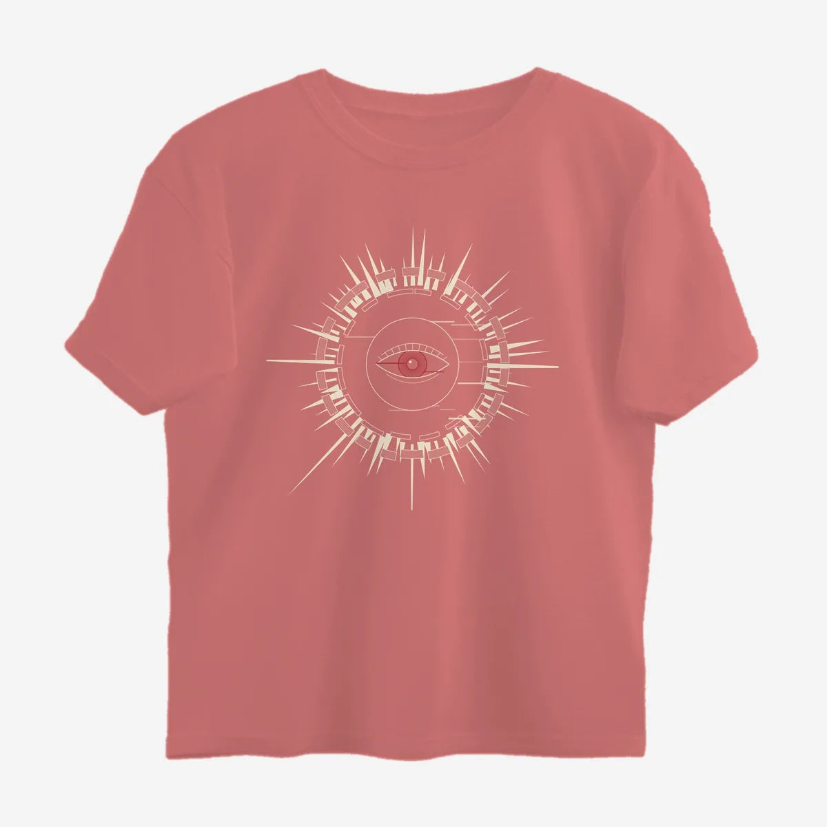 Oztra Fracture dusty rose oversized tee, front view showing the Fracture print