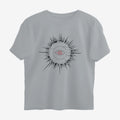 Oztra Fracture grey melange oversized tee, front view showing the Fracture print