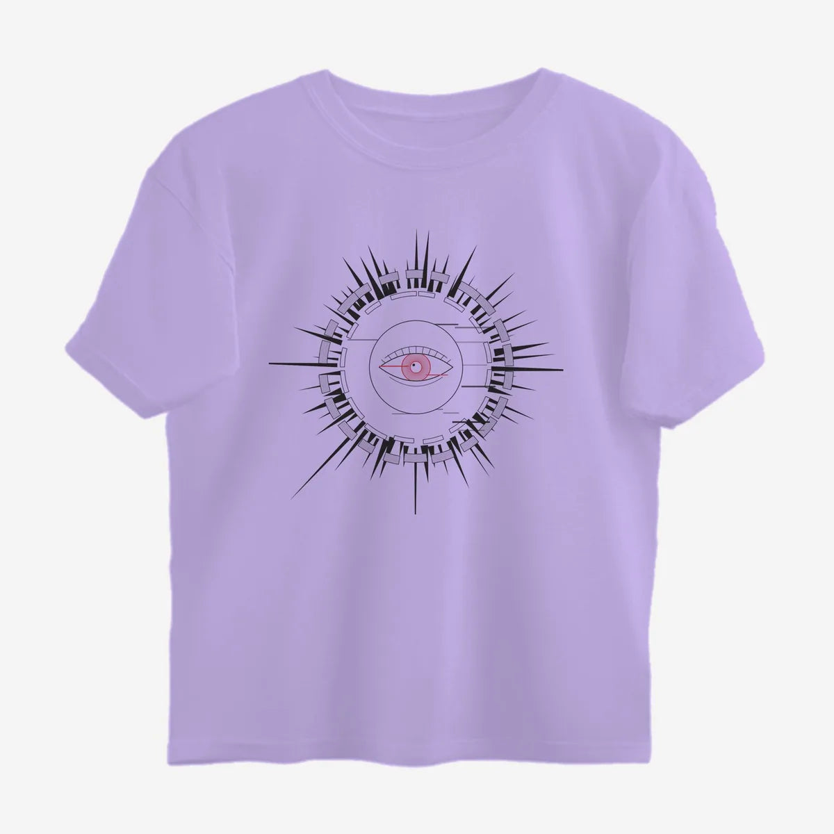Oztra Fracture lavender oversized tee, front view showing the Fracture print