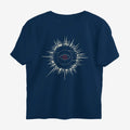 Oztra Fracture navy oversized tee, front view showing the Fracture print