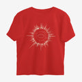 Oztra Fracture red oversized tee, front view showing the Fracture print