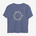 Oztra Fracture steel blue oversized tee, front view showing the Fracture print