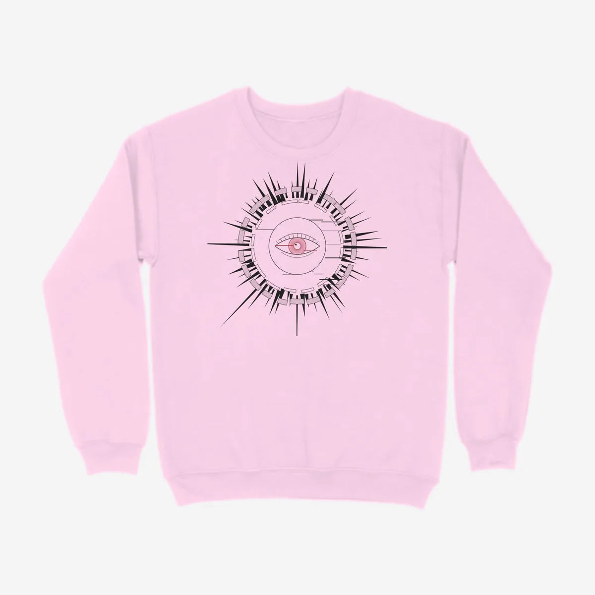 Oztra Fracture baby pink sweatshirt, front view showing the Fracture print