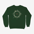 Oztra Fracture bottle green sweatshirt, front view showing the Fracture print
