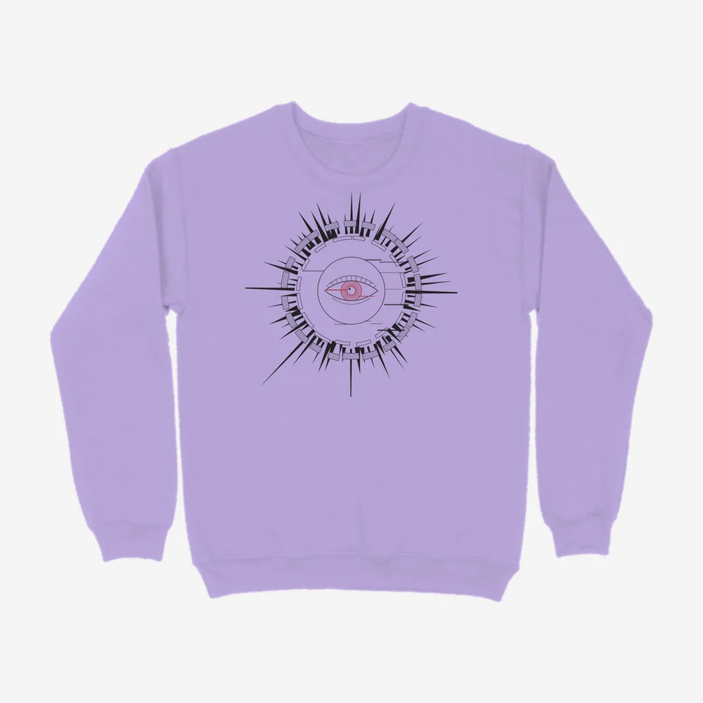 Oztra Fracture lavender sweatshirt, front view showing the Fracture print