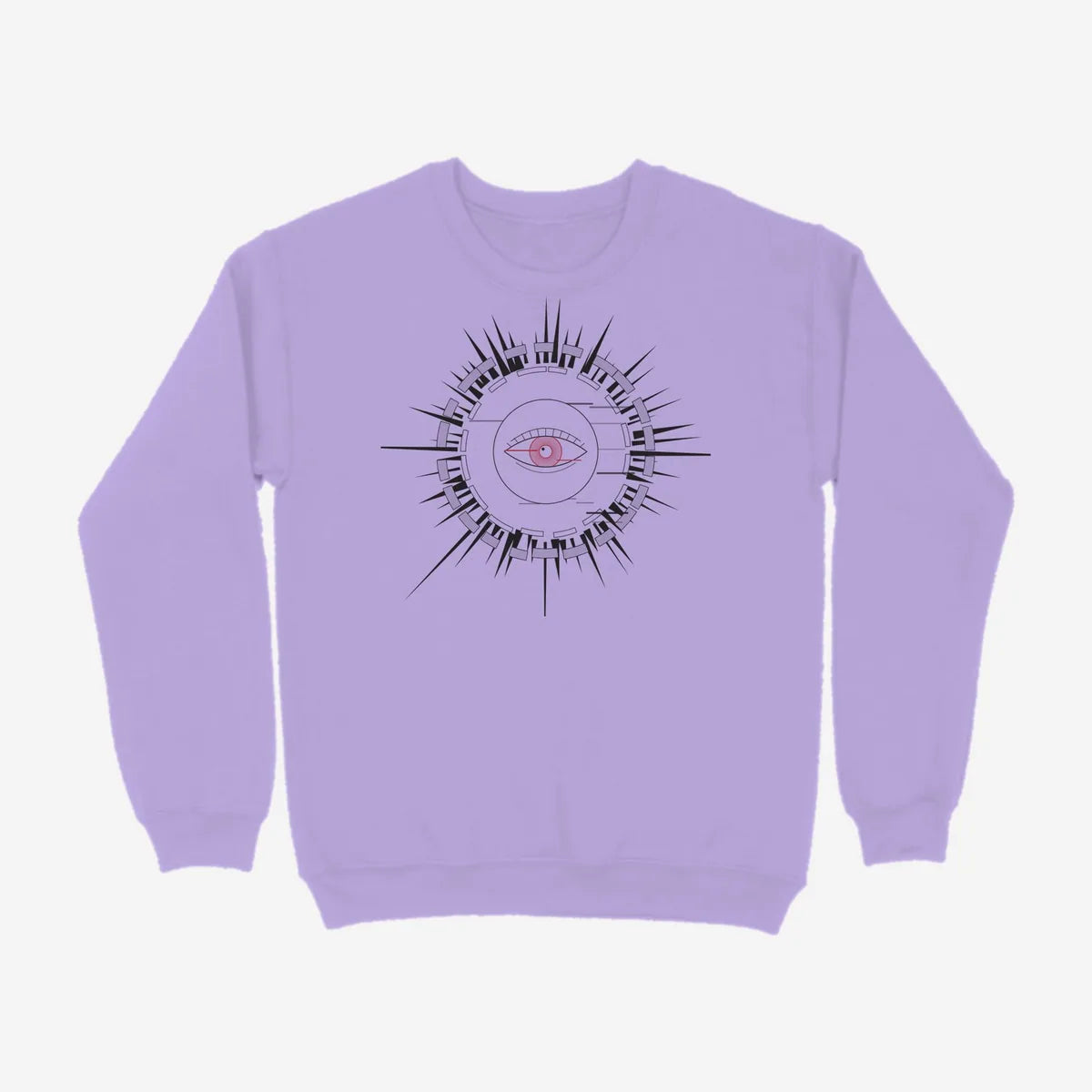 Oztra Fracture lavender sweatshirt, front view showing the Fracture print
