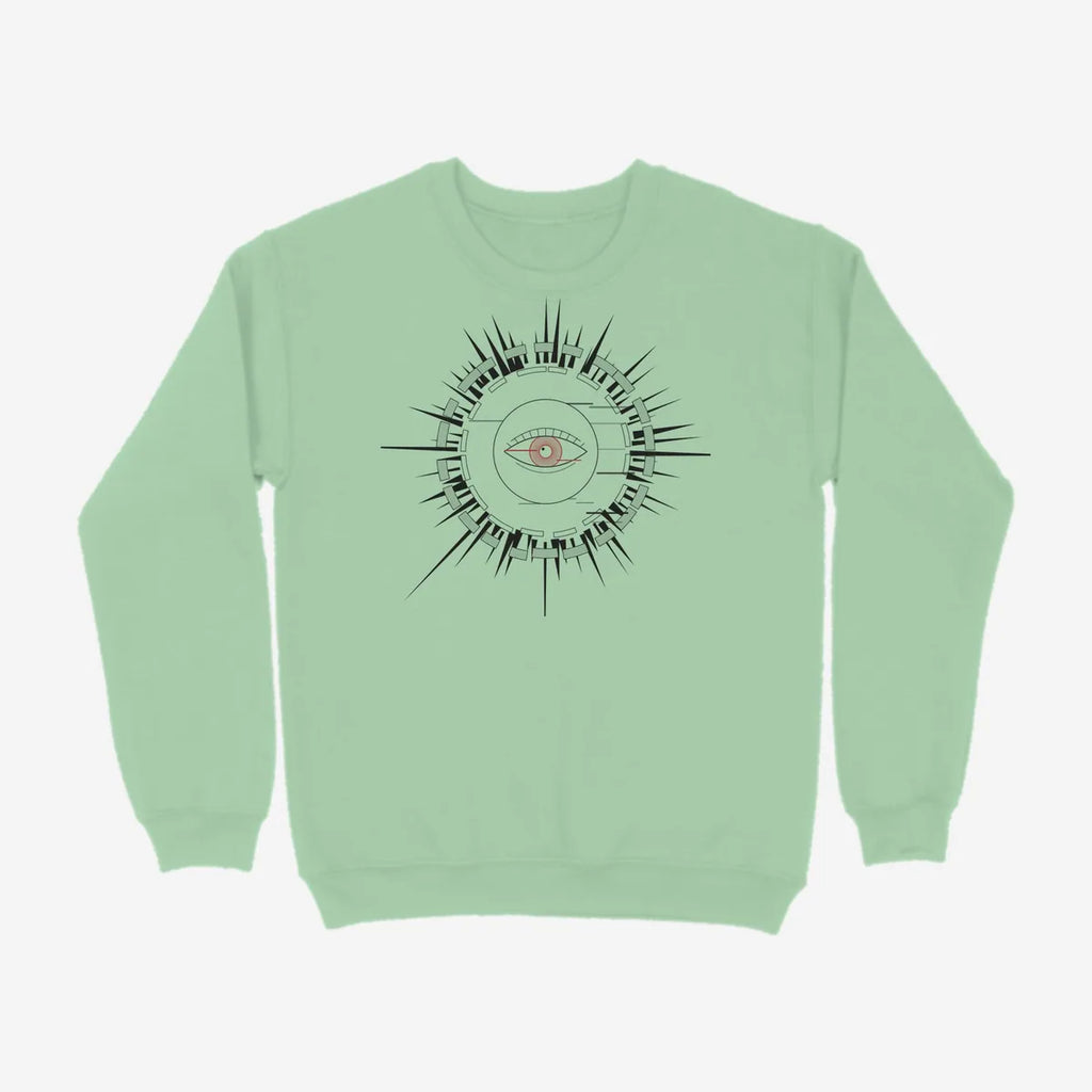 Oztra Fracture mint sweatshirt, front view showing the Fracture print