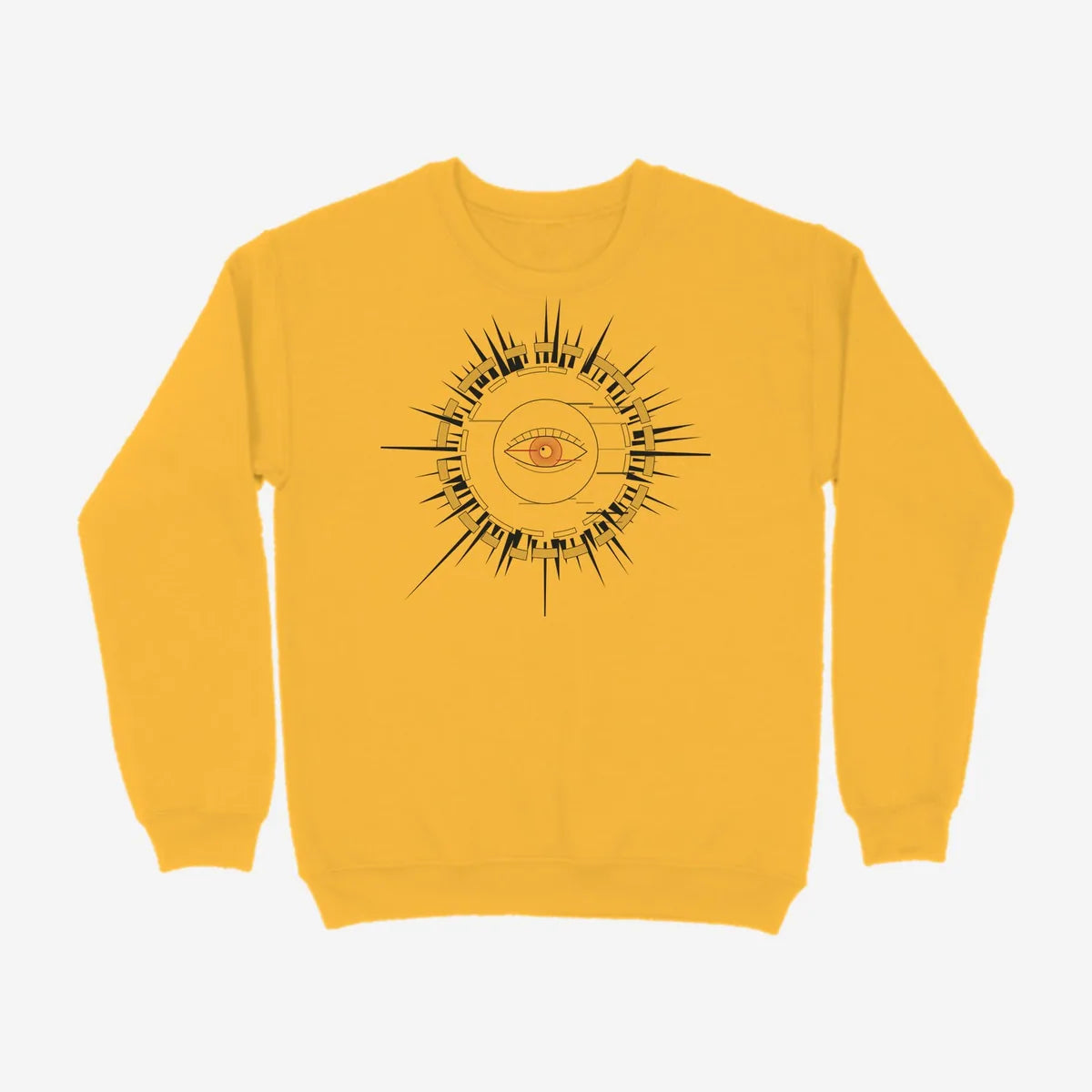 Oztra Fracture mustard sweatshirt, front view showing the Fracture print