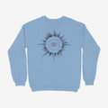 Oztra Fracture sky blue sweatshirt, front view showing the Fracture print