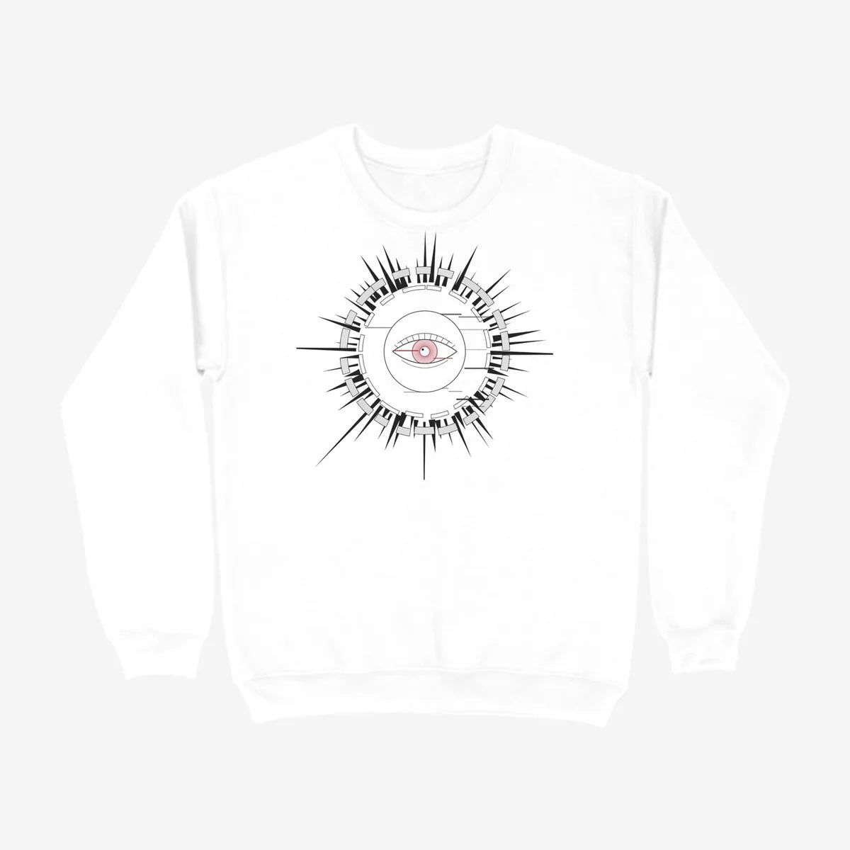 Oztra Fracture white sweatshirt, front view showing the Fracture print
