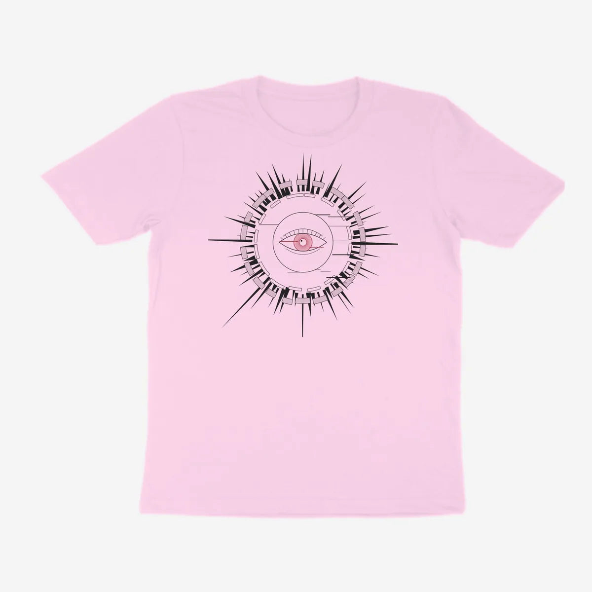 Oztra Fracture baby pink tee, front view showing the Fracture print