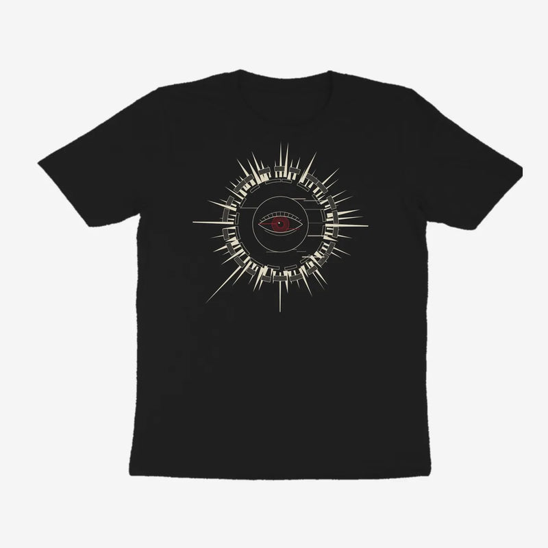 Oztra Fracture black tee, front view showing the Fracture print