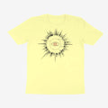 Oztra Fracture butter yellow tee, front view showing the Fracture print