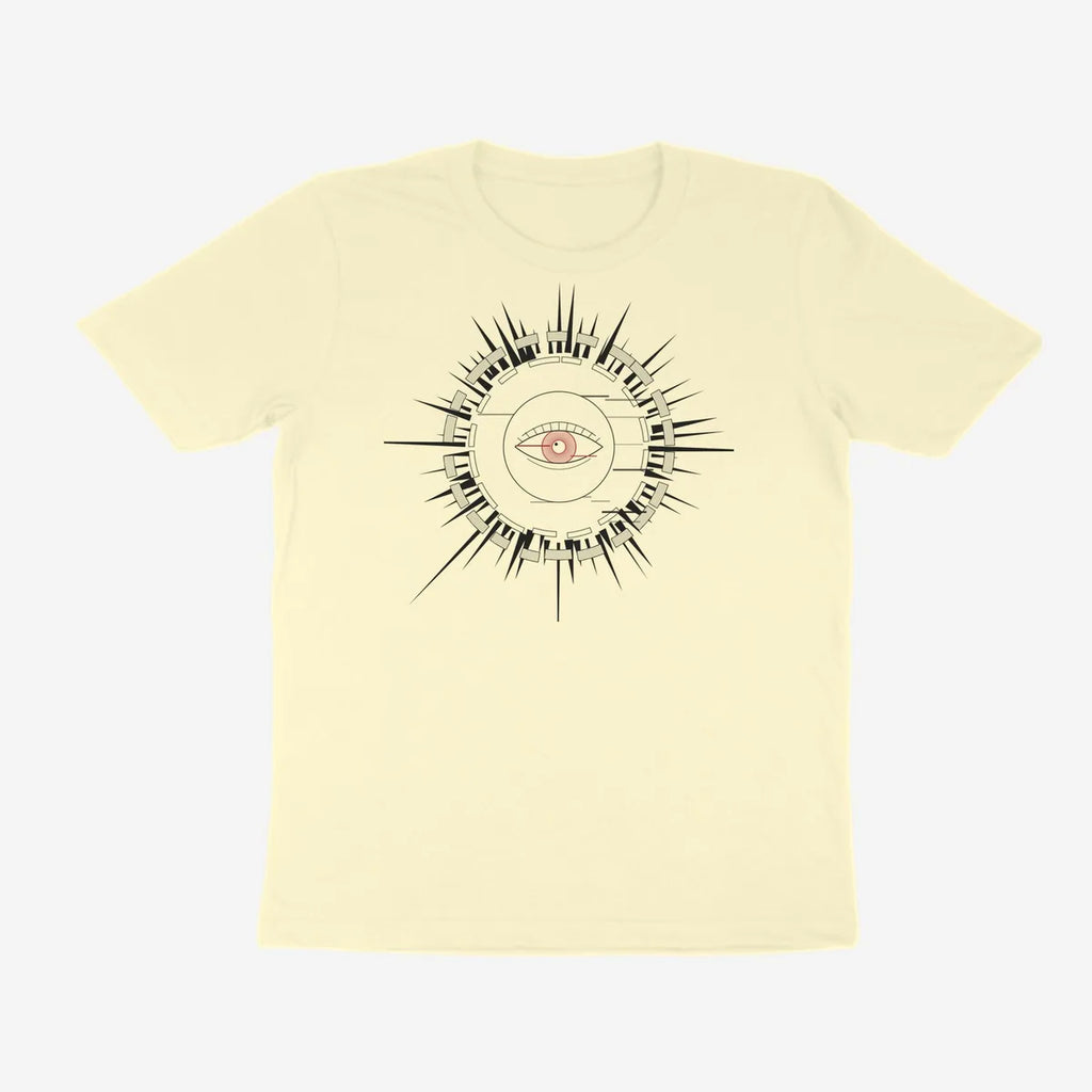 Oztra Fracture cream tee, front view showing the Fracture print