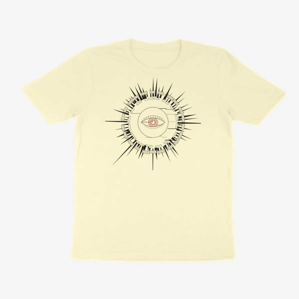 Oztra Fracture cream tee, front view showing the Fracture print