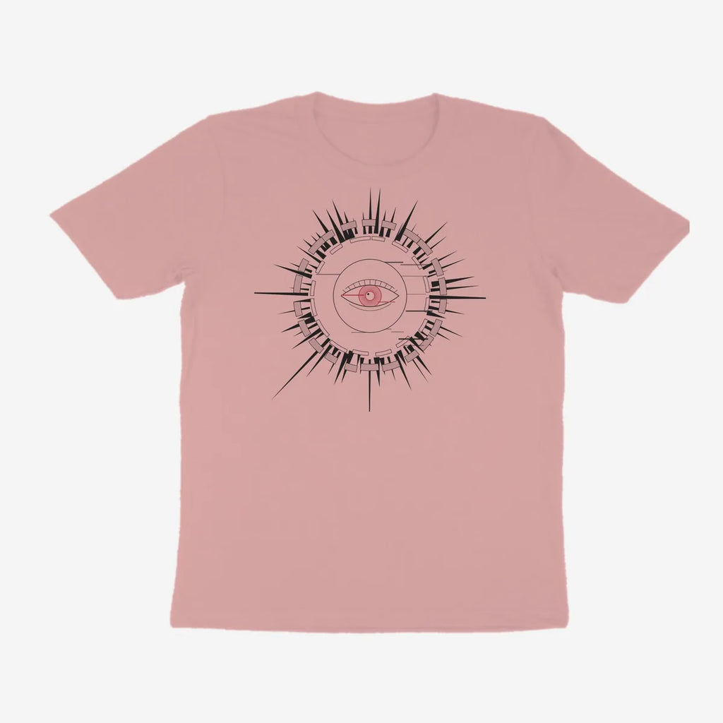 Oztra Fracture dusty pink tee, front view showing the Fracture print
