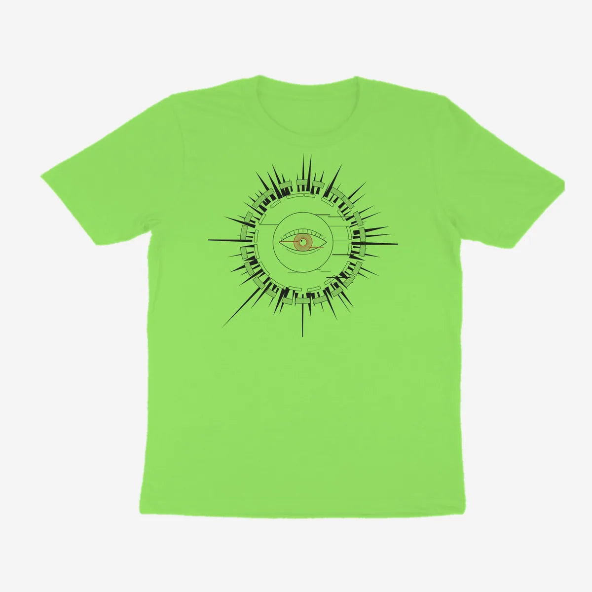Oztra Fracture lime green tee, front view showing the Fracture print