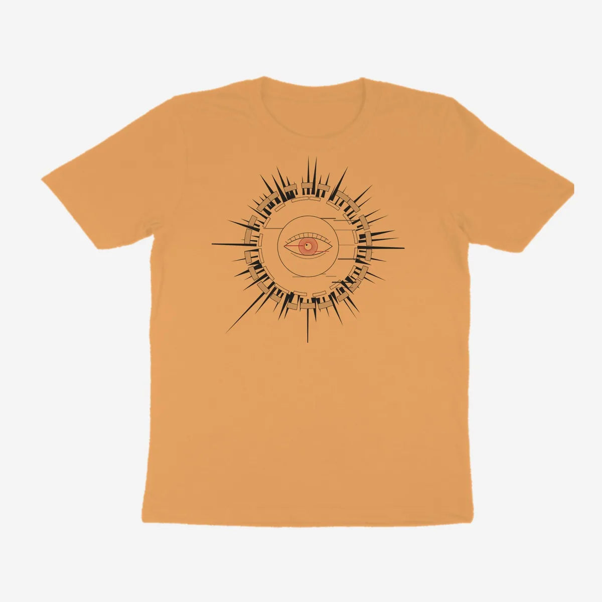 Oztra Fracture tan tee, front view showing the Fracture print