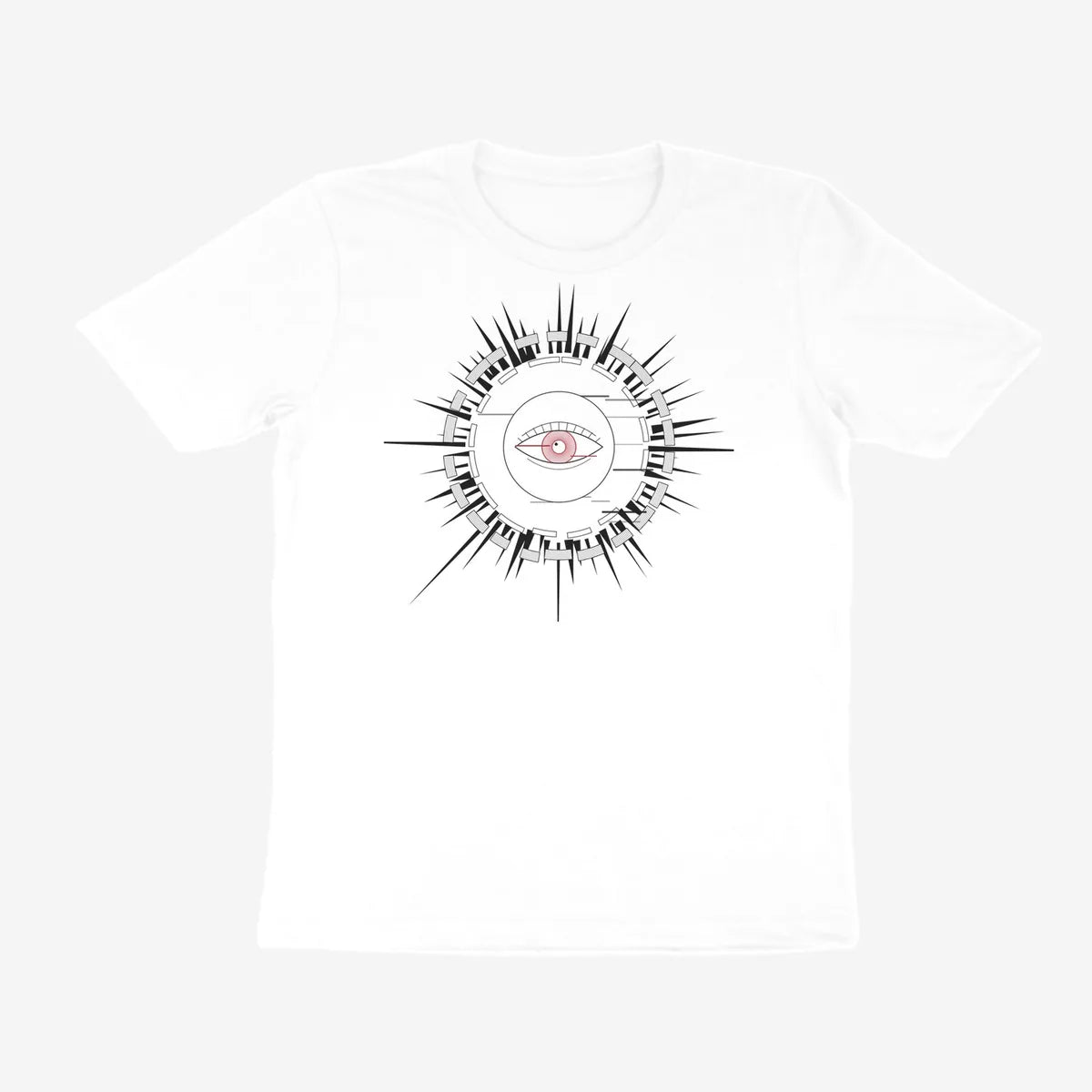 Oztra Fracture white tee, front view showing the Fracture print