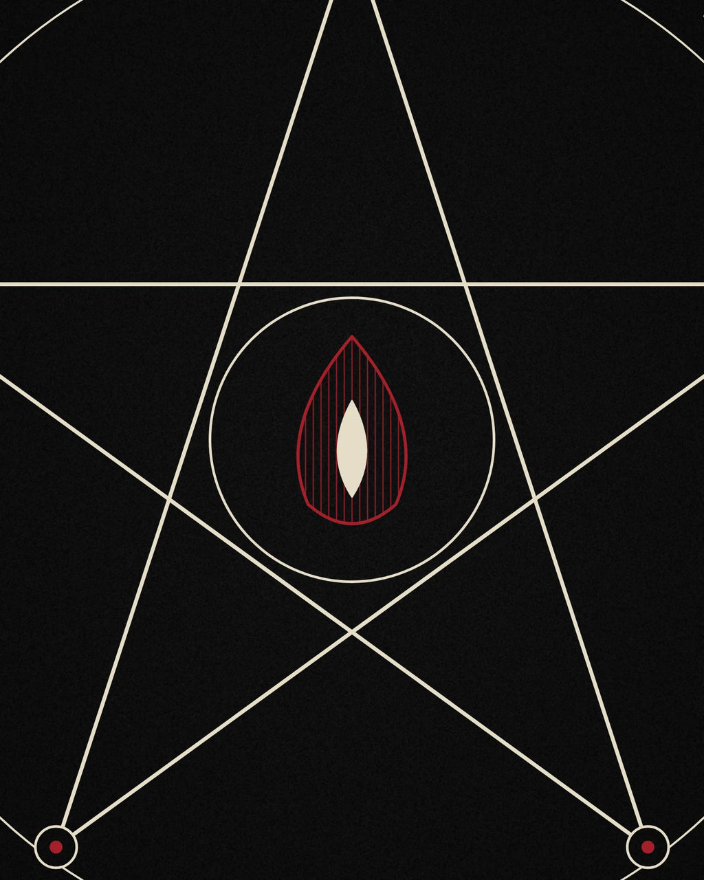 Close-up detail of the Oztra Invocation linework showing bone linework with crimson flames