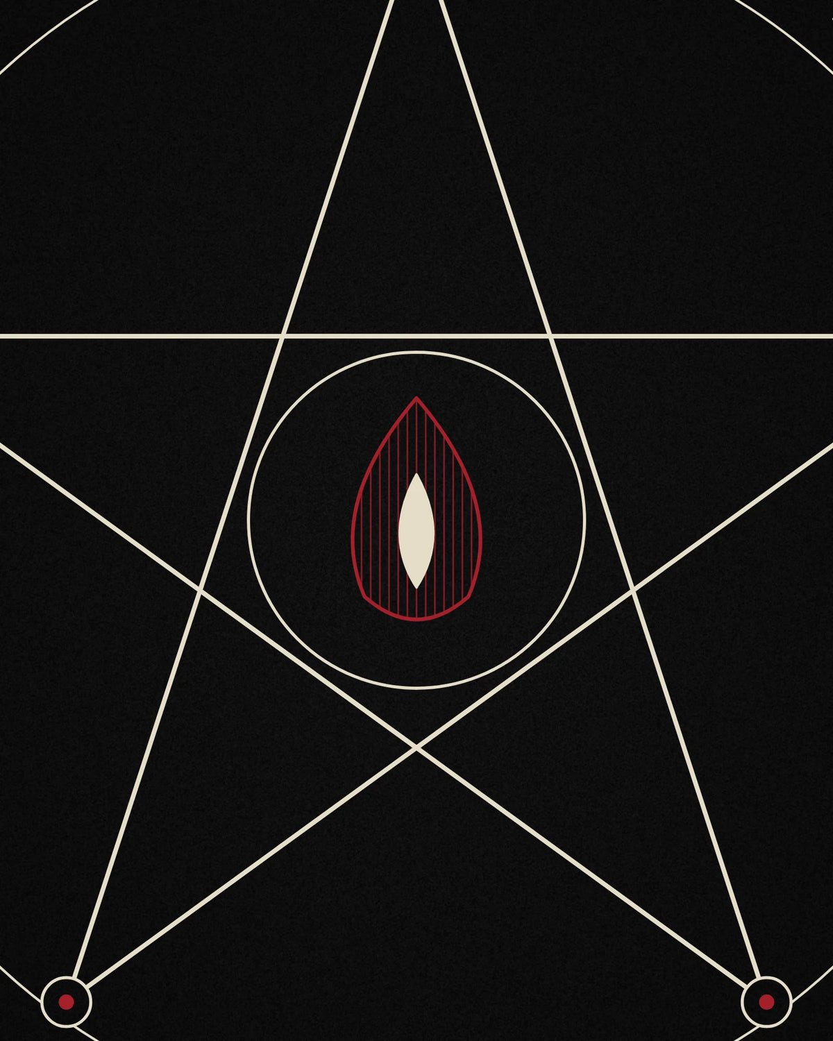 Close-up detail of the Oztra Invocation linework showing bone linework with crimson flames