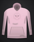 Oztra Invocation baby pink hoodie, front view showing the Invocation print