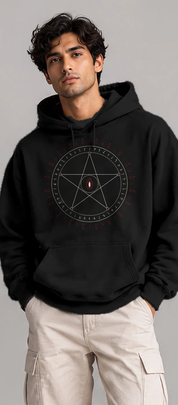 Model wearing the Oztra Invocation hoodie in black