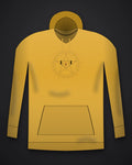 Oztra Invocation mustard hoodie, front view showing the Invocation print