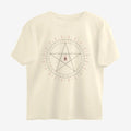 Oztra Invocation beige oversized tee, front view showing the Invocation print