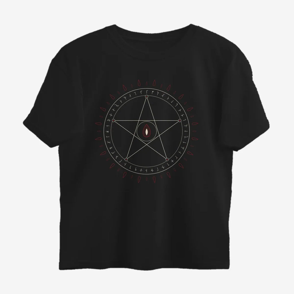 Oztra Invocation black oversized tee, front view showing the Invocation print