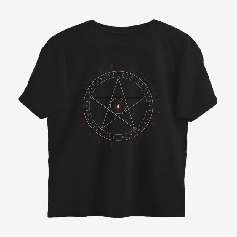 Oztra Invocation black oversized tee, front view showing the Invocation print