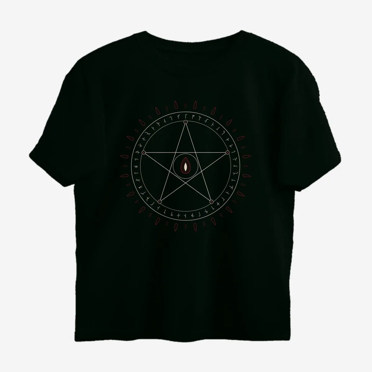 Oztra Invocation jet black oversized tee, front view showing the Invocation print