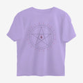 Oztra Invocation lavender oversized tee, front view showing the Invocation print