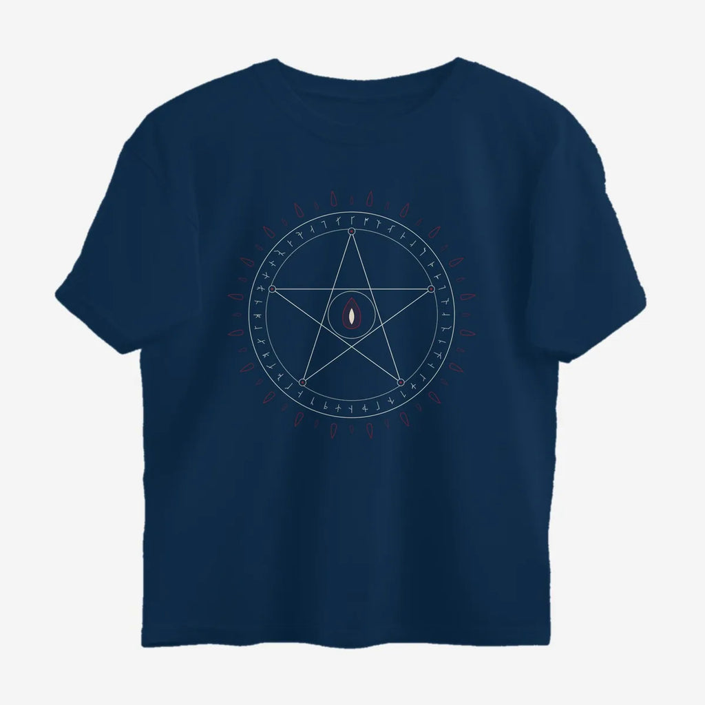 Oztra Invocation navy oversized tee, front view showing the Invocation print