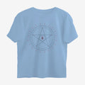 Oztra Invocation sky blue oversized tee, front view showing the Invocation print