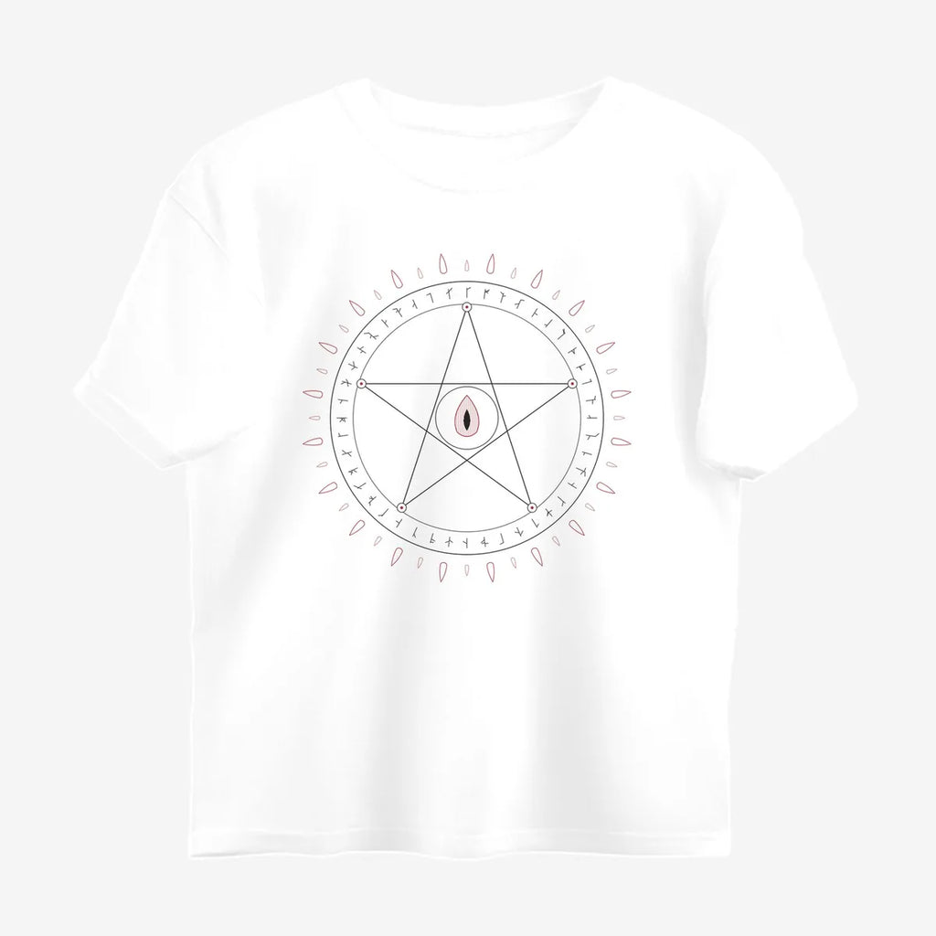 Oztra Invocation white oversized tee, front view showing the Invocation print