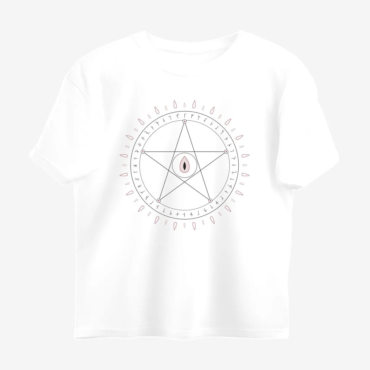 Oztra Invocation white oversized tee, front view showing the Invocation print
