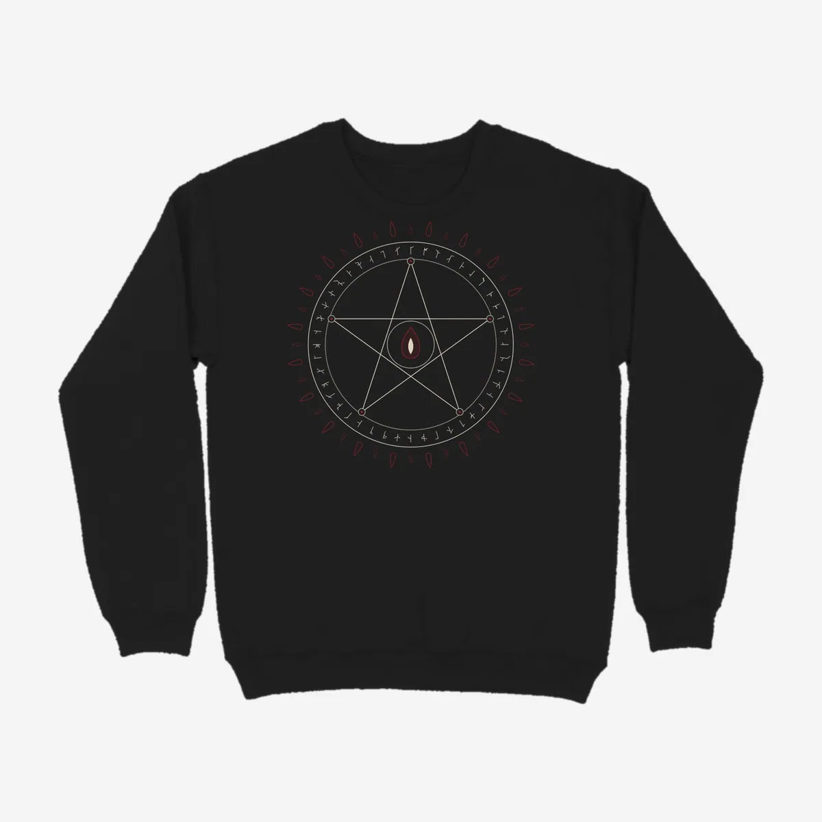 Oztra Invocation black sweatshirt, front view showing the Invocation print