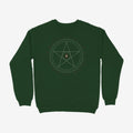 Oztra Invocation bottle green sweatshirt, front view showing the Invocation print