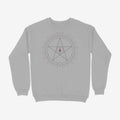 Oztra Invocation grey melange sweatshirt, front view showing the Invocation print