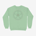 Oztra Invocation mint sweatshirt, front view showing the Invocation print