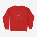 Oztra Invocation red sweatshirt, front view showing the Invocation print