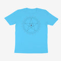 Oztra Invocation aqua blue tee, front view showing the Invocation print