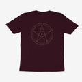 Oztra Invocation aubergine tee, front view showing the Invocation print