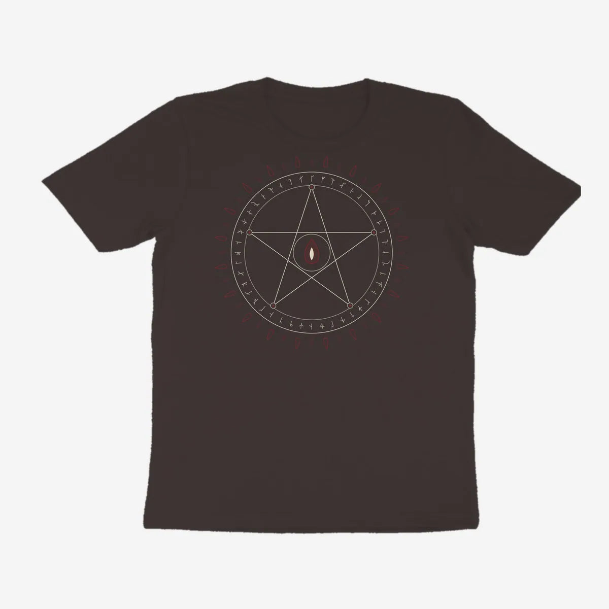 Oztra Invocation charcoal tee, front view showing the Invocation print